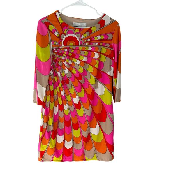 New Trina Turk Rhyan Print Sheath Dress 3/4 Sleeves Retro Size 6 - Picture 2 of 10